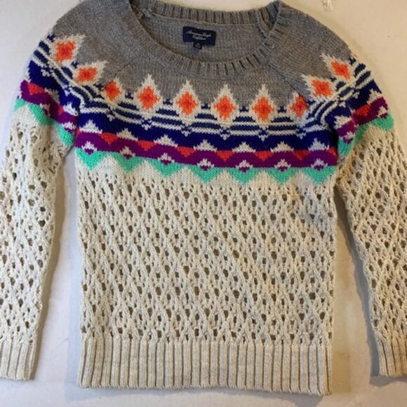 American Eagle Outfitters Sweater Size S Round Neck Acrylic Knit Cable Crochet - Picture 1 of 7